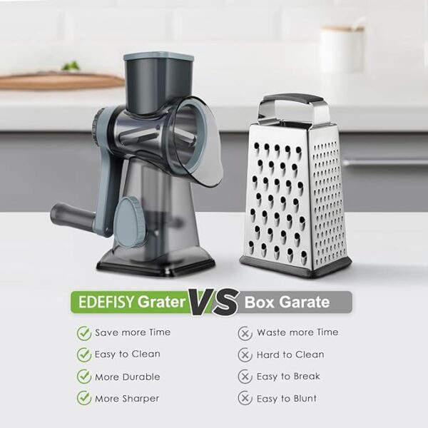 Cheese Grater Hand Crank Rotary Vegetables Shredder with Handle, 3-in-1 Graters with Interchangeable Blades and Strong Suction Base Multifunctional Slicer for Kitchen - Image 6