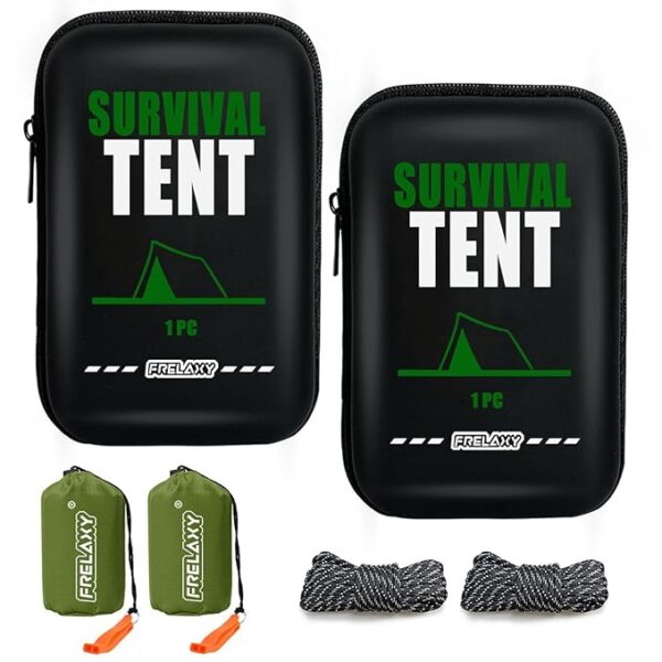 Frelaxy Extra-Thick Emergency Tent, Compact Survival Tent with Whistle, Upgraded Paracord, Storage Pouch, and EVA Case, 2 Person Emergency Shelter for Backpacking, Hiking, Outdoor