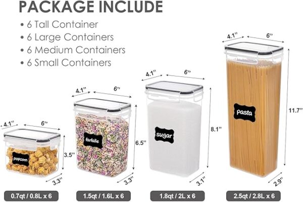 Airtight Food Storage Containers with Lids, Vtopmart 24 pcs Plastic Kitchen and Pantry Organization Canisters for Cereal, Dry Food, Flour and Sugar, BPA Free, Includes 24 Labelsï¼Black - Image 3