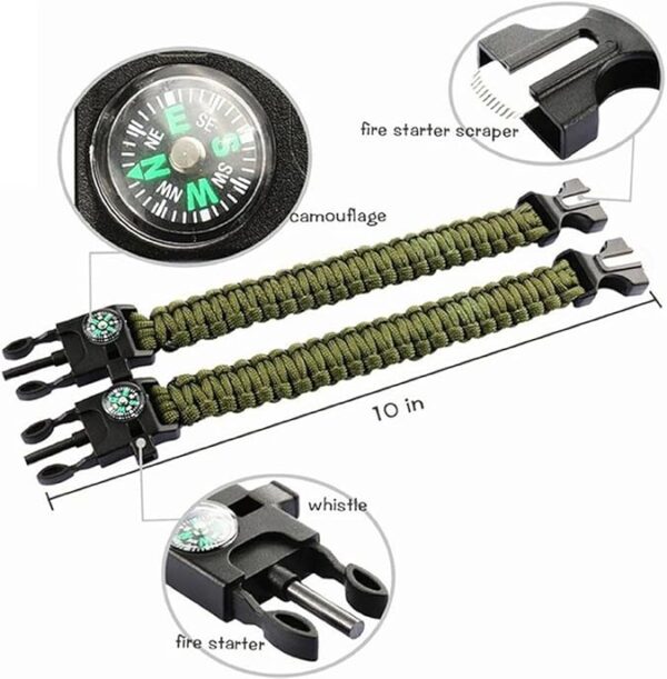 MQQC Kissmi 10 Pack Paracord Bracelet Survival Gear with Compass, Fire Starter, Whistle and Emergency Knife,Best Wildness Survival -Kit for Camping/Hiking - Image 3
