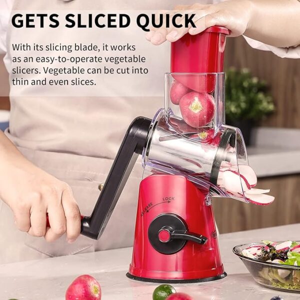 Rotary Cheese Grater, 3 in 1 Cheese Shredder Grater Rotary with Handle, Vegetable Mandoline Slicer Shredder for Vegetable, Cheese, Nut - Image 5
