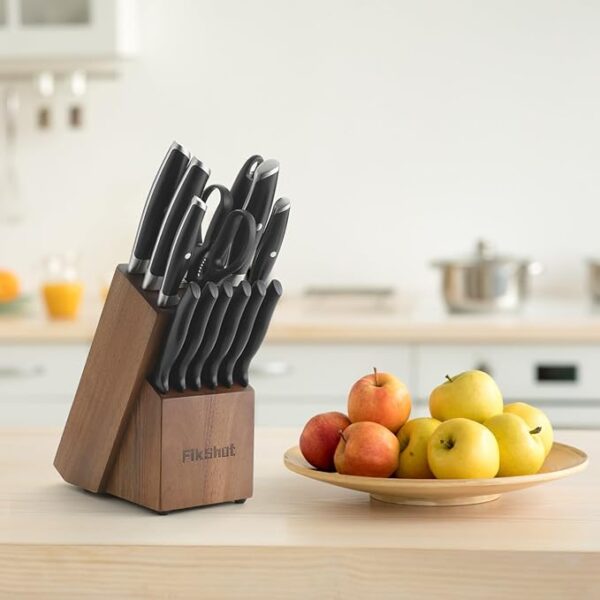 Kitchen Knife Set with Block Dishwasher Safe Full Tang German High Carbon Stainless Steel Razor-Sharp Blade Prevent Rusting, Professional Chef's Knife for Home Cooking (BLACK) - Image 6