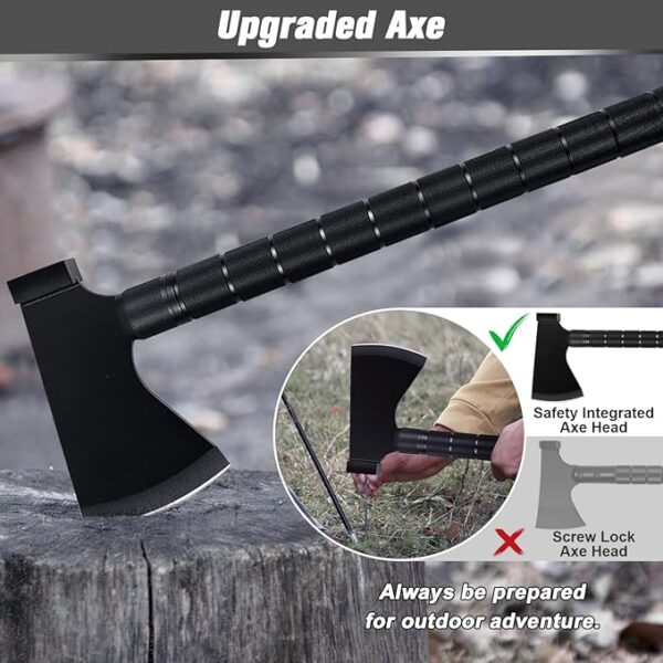 IUNIO Survival Off-Roading Tool Kit, 19 in 1 Folding Shovel, Camping Axe, Multitool, Pickaxe, with Carrying Bag, for Outdoor, Car Emergency (Upgrade Black) - Image 5
