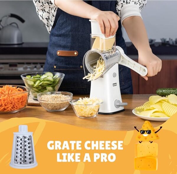 Rotary Cheese Grater & Vegetable Slicer/Shredder with 5 Stainless Steel Blades - Kitchen Gadget - Image 3