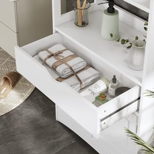 Sideboard Storage Cabinet with 2 Open Shelves, 1 Drawer and 1 Cupboard Kitchen Pantry Storage Cabinet with Microwave Space Freestanding Floor Bathroom Cabinet, Bookshelf,Display Unit for Home, White - Image 6