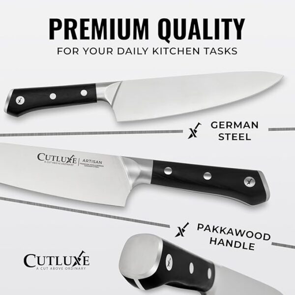 Cutluxe Knife Set with Block â 15-Piece Knife Set for Kitchen, Ultra Sharp High Carbon German Stainless Steel, Full Tang, Walnut Wood Block â Artisan Series - Image 4