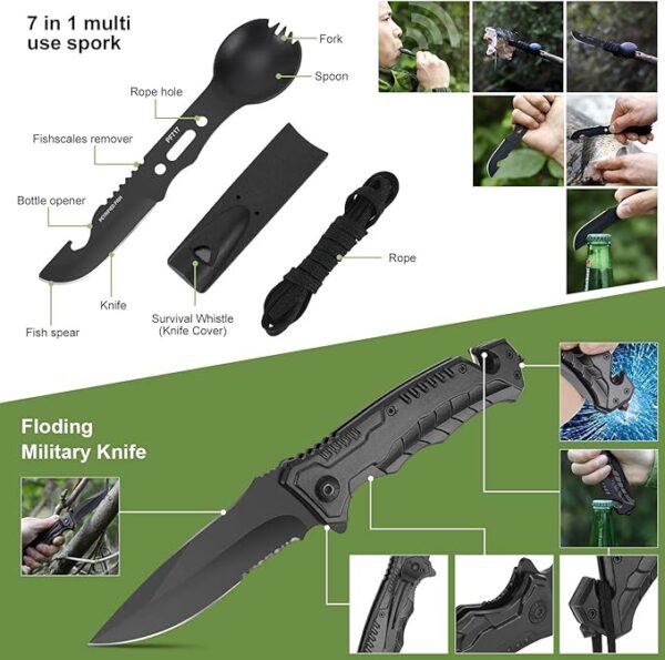 Survival kits 17 in 1, Emergency Survival Gear and Equipment, Cool Gadgets for Men Camping Fishing Hunting Outdoor - Image 4