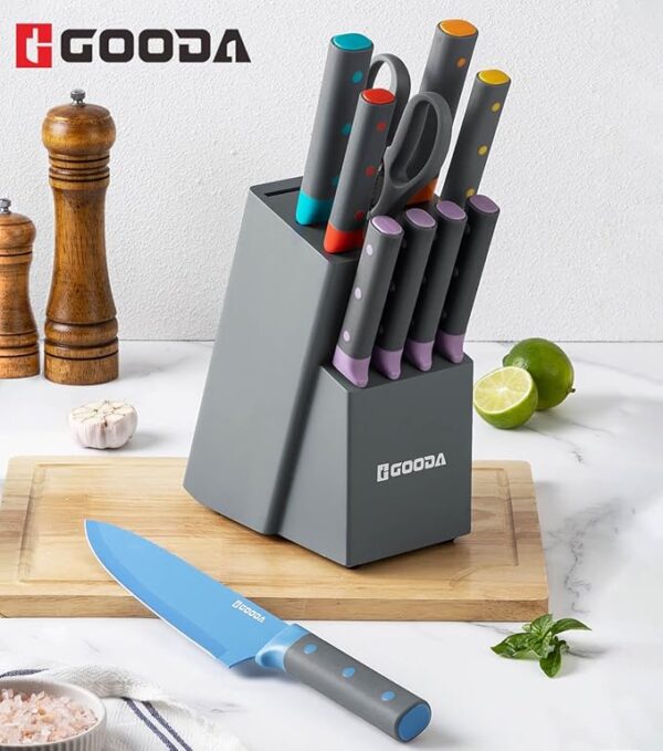 GOODA Knife Set,11 Pieces Kitchen Knife Set with Built-in Sharpener Block,Dishwasher Safe, High Carbon Stainless Steel Chef Cooking Knife Block Set - Image 5