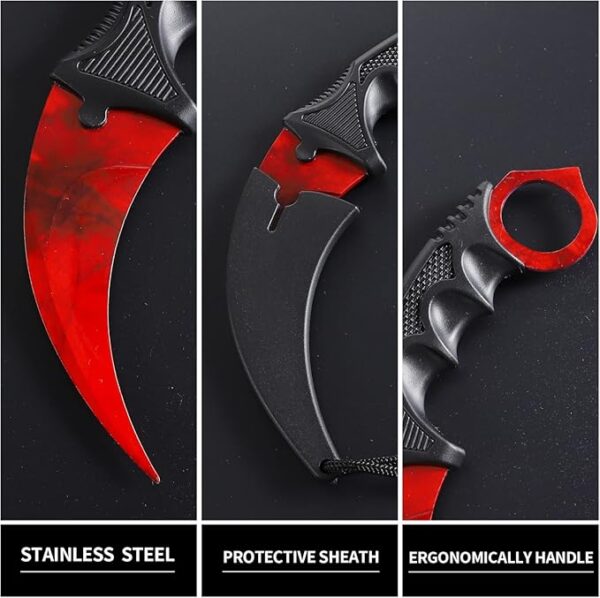 Karambit Knife Fixed Blade Tactical Camping Tool, 2 Pieces Stainless Steel Outdoor Hunting Knife with Sheath and Cord, Suitable for Hiking, Adventure, Survival and Collection (Black&Red) - Image 6