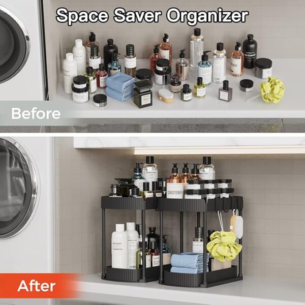 2 Pack Multi-Purpose Pull-Out Storage Organizers, Under Sink Organizers and Storage for Bathroom & Kitchen, Under Cabinet Organizers and storage, 12.8 Inch, Black - Image 6