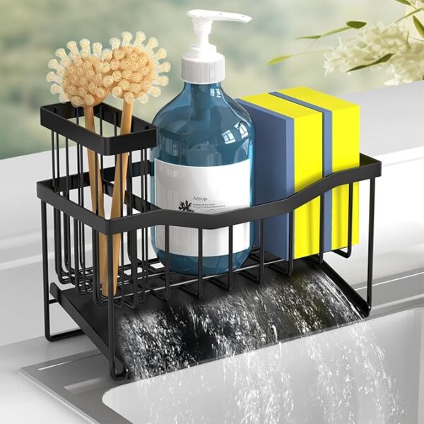 Maifan Sink Caddy Sponge Holder for Kitchen with Brush Holder and Stainless Steel Self Drain Tray, Rustproof Kitchen Sink Organizer for Sponge, Soap Dispenser Storage Accessories - Image 2