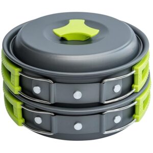 MalloMe Camping Cookware Mess Kit for Backpacking Gear â Camping Cooking Set - Camping Pots and Pans Set - Backpacking Stove/Portable Stove Compatible - Camp Kitchen Equipment Accessories Pot