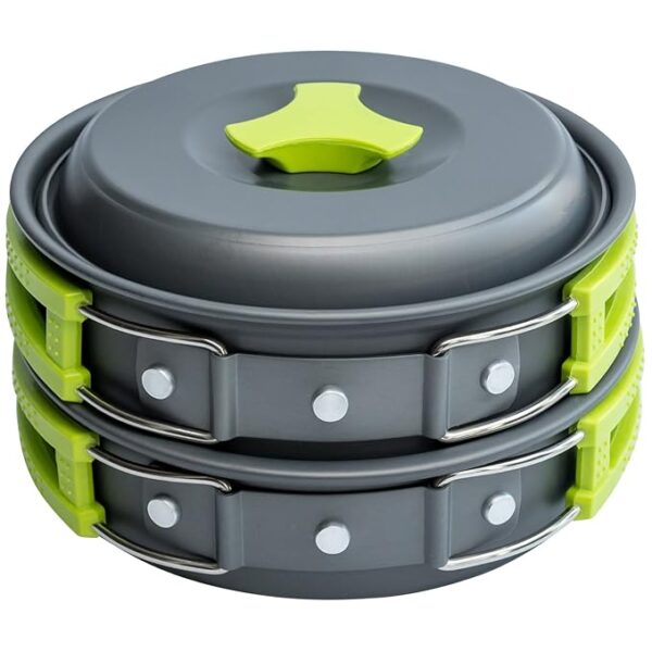 MalloMe Camping Cookware Mess Kit for Backpacking Gear â Camping Cooking Set - Camping Pots and Pans Set - Backpacking Stove/Portable Stove Compatible - Camp Kitchen Equipment Accessories Pot