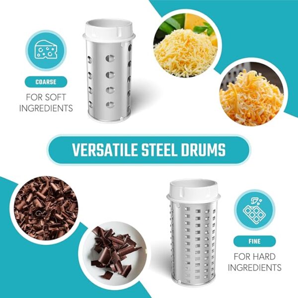 Restaurant-Grade Italian Cuisine Rotary Cheese Grater with Handle - Perfect Heavy-Duty Parmesan Cheese Grater - Effortlessly Shred and Shave Cheese with 2 Easy to clean Stainless Steel Drum Blades - Image 6