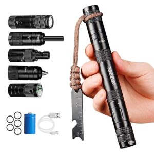Camping Survival Kits, 9 in 1 Multitool Survival Kit with Flashlight, Fire Starter, Whistle, Glass Breaker, Compass, Paracord, EDC Stocking Stuffers and Gifts for Men Women
