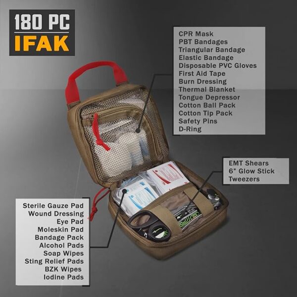 Everlit 180 Pieces Tactical First Aid Kit IFAK Molle EMT Pouch Outdoor Camping Emergency Kits for for Camping Boat Hunting Hiking Home Car Earthquake and Adventures - Image 5