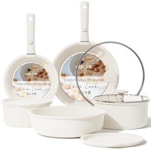 CAROTE 11pcs Pots and Pans Set, Nonstick Cookware Detachable/Removable Handle, Induction RV Kitchen Set, Oven Safe, Cream White