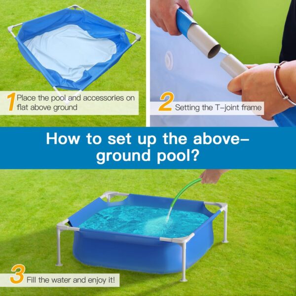 4ft x 12in Square Above Ground Swimming Pool with Plastic Frame for Kiddie Swimming Playing Outdoor Backyard Garden - Image 4