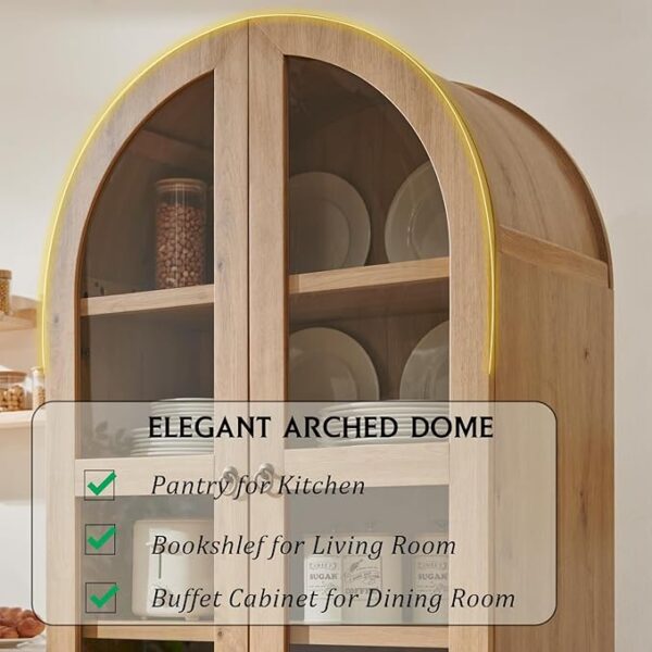 71" Tall Arched Kitchen Pantry, Modern Farmhouse Wood Kitchens Storage Cabinets with 2 Large Drawers and Adjustable Shelves, Versatile Cupboard for Kitchen, Dining Room, Bathroom, Natrual - Image 5
