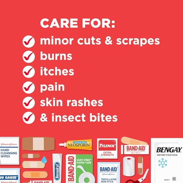 Johnson & Johnson All-Purpose Portable Compact First Aid Kit for Minor Cuts, Scrapes, Sprains & Burns, Ideal for Home, Car, Travel, Camping and Outdoor Emergencies, 160 Pieces - Image 4