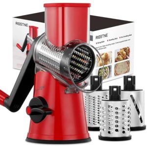 Rotary Cheese Grater, 3 in 1 Cheese Shredder Grater Rotary with Handle, Vegetable Mandoline Slicer Shredder for Vegetable, Cheese, Nut
