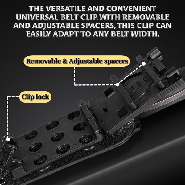 OERLA TAC DE-0014 Fixed Blade Outdoor Duty Knife 420HC Stonewashed Stainless Steel Field Knife Straight Camping Knife with G10 Handle Waist Clip EDC Kydex Sheath (Black) - Image 6