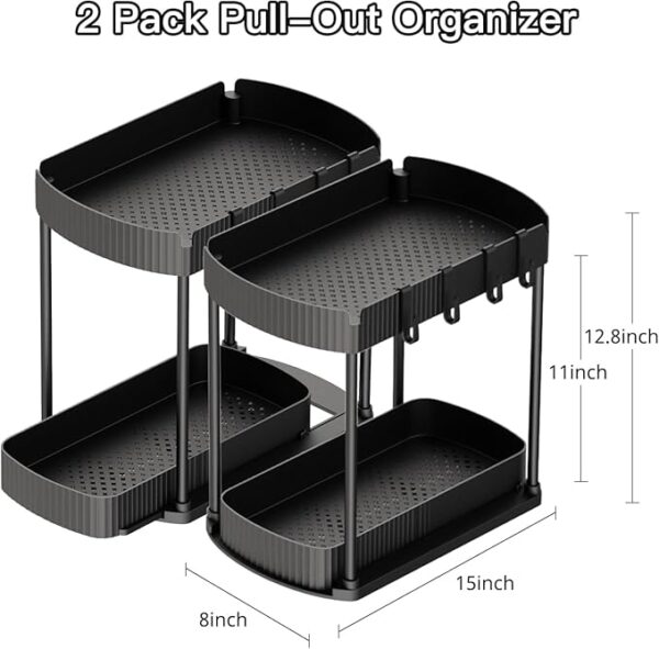 2 Pack Multi-Purpose Pull-Out Storage Organizers, Under Sink Organizers and Storage for Bathroom & Kitchen, Under Cabinet Organizers and storage, 12.8 Inch, Black - Image 3