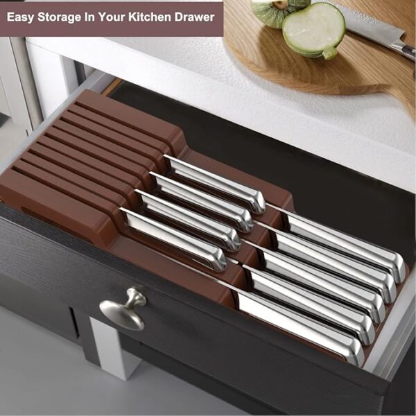 imarku Knife Set, 10 PCS Japanese Stainless Steel Knife Block Set, Kitchen Knife Set with Wooden Drawer Organizer, Drawer Knife Set,Dishwasher Safe, Ultra Sharp Chef Knife, Gifts for Women Men - Image 6