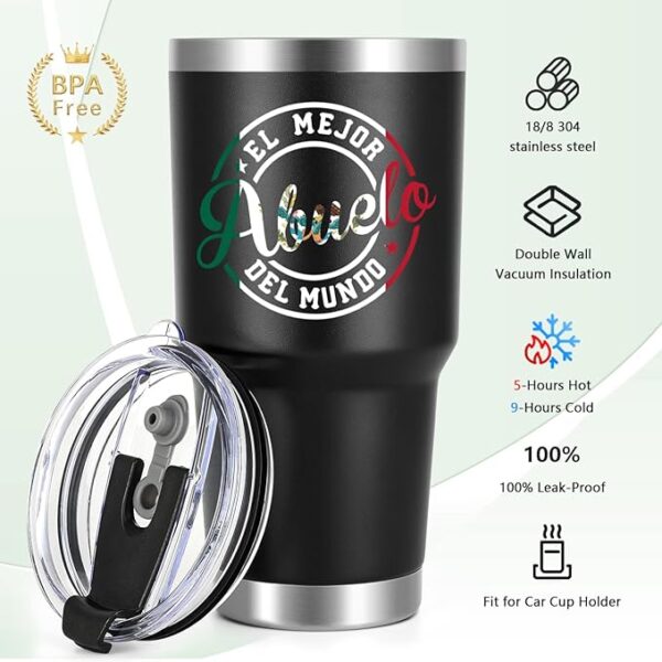 Lifecapido Abuelo Gifts, El Mejor Abuelo Del Mundo 30oz Abuelo Fathers Day Gift Insulated Tumbler, Birthday Christmas Father's Day Gifts for Grandpa Pop Pop Grandfather, Black - Image 3