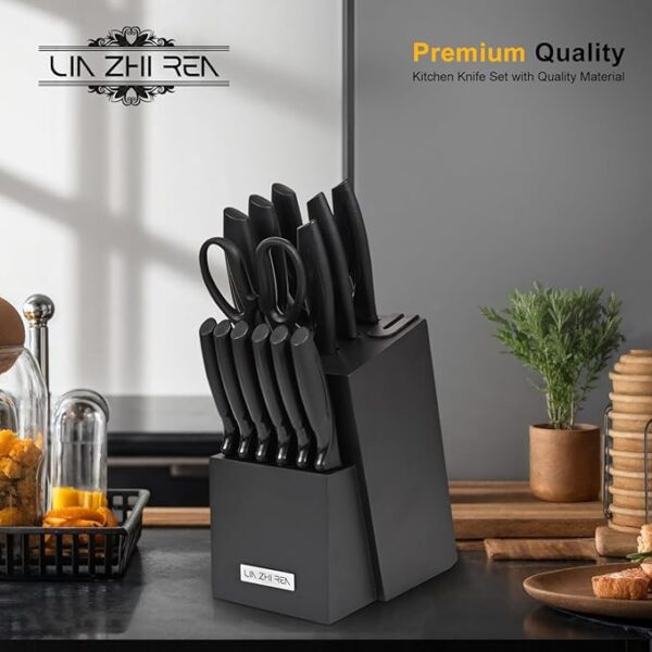 Knife Set, Kitchen Knife Sets with Block, Built-in Sharpener, Anti-slip Ergonomic Handle, 15PCS Knife Block Set for Chopping, Slicing, Dicing & Cutting,Dishwasher Safe, - Image 5