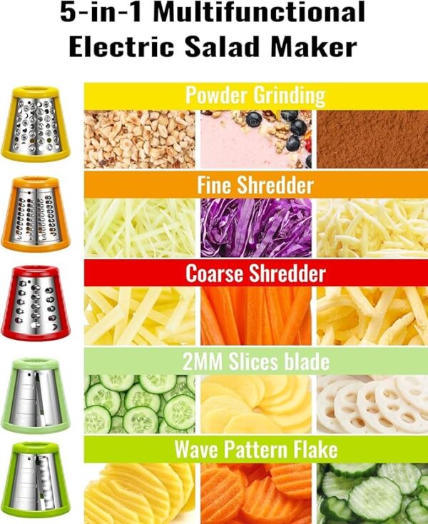 Electric Cheese Grater Salad Shooter,5-In-1 Electric Slicer For Home Kitchen,One-Touch Easy Control,With Safety Push Bar Cheese Grater Electric For Zucchini,Cheese,Vegetables And Smoothie - Image 3