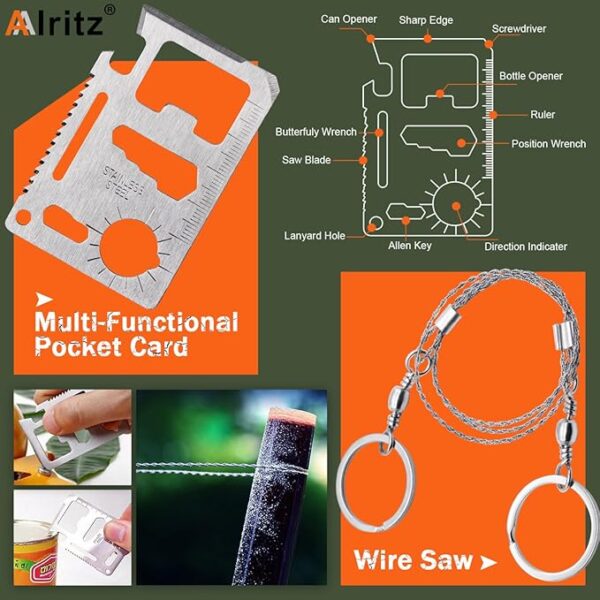 Alritz Emergency Survival Kit, for Men 12 in-1 Outdoor Survival Gear Lifesaving Tools Contains Compass, Fire Starter,for Camping Hiking Wilderness Adventures Disaster Preparedness - Image 6