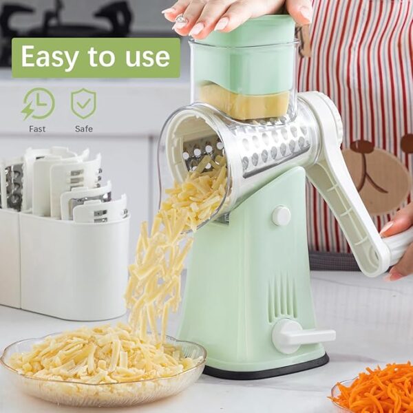 VEKAYA Rotary Cheese Grater, 5 in 1 Cheese Grater with Handle, Replaceable Stainless Blades Cheese Shredder, Cheese Vegetable Slicer, Easy to Clean Kitchen Gadgets with Storage Box - Image 6
