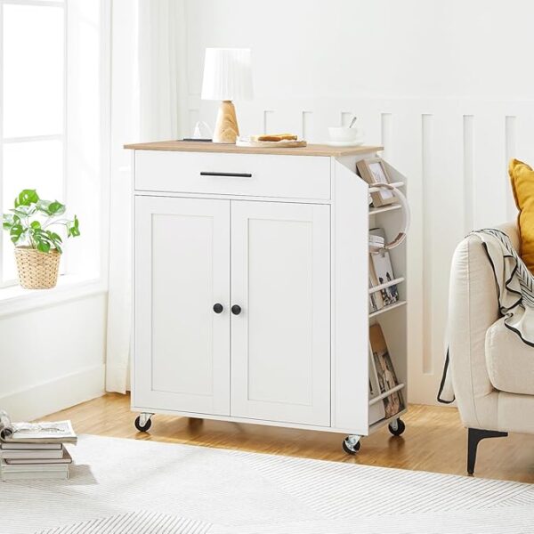 HOOBRO Kitchen Island with Power Outlet, Kitchen Storage Island with Spice Rack and Drawer, Rolling Kitchen on Wheels, for Home, Dining Room, Natural and White - Image 5