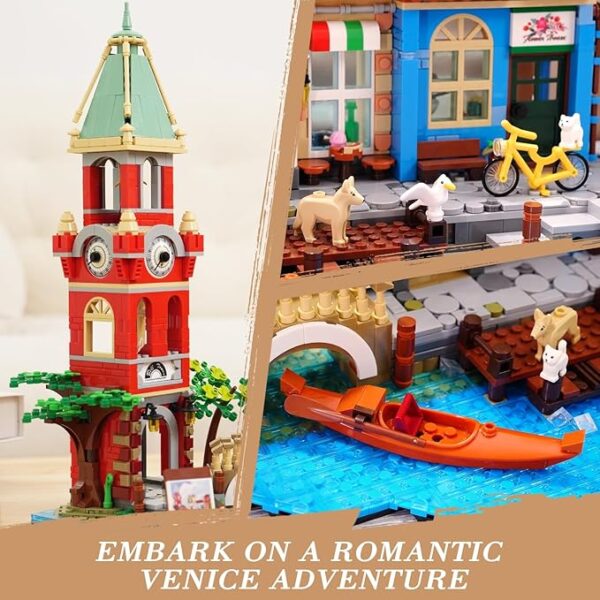 Venice Main Street Building Set for Adults, 2155 PCS City Riverside House Building Block Kit with Light Flower Shop Pizzeria, Home Decor Architecture Brick Model Women Men Teen Girl 12+ - Image 5