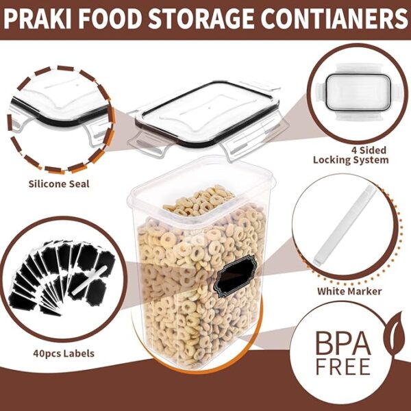 PRAKI Airtight Food Storage Containers Set with Lids - 24 PCS, BPA Free Kitchen and Pantry Organization, Plastic Leak-proof Canisters for Cereal Flour & Sugar - Labels & Marker - Image 4