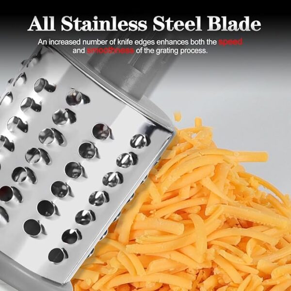 Ourokhome Rotary Cheese Grater Hand Crank, Kitchen Shredder Speed Mandolin Slicer Nuts Grinder with Handle and Drum Blades for Cheese, Vegetable, Walnuts, Chocolate, Potato, Carrot, 3 Blades, White - Image 3