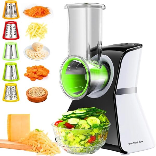 Electric Cheese Grater Salad Shooter,5-In-1 Electric Slicer For Home Kitchen,One-Touch Easy Control,With Safety Push Bar Cheese Grater Electric For Zucchini,Cheese,Vegetables And Smoothie - Image 2