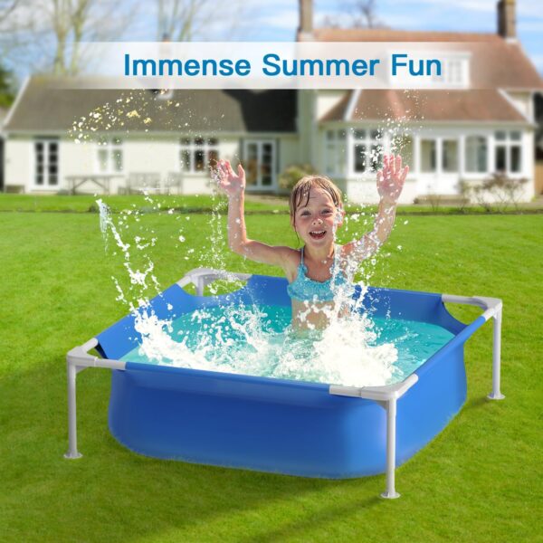 4ft x 12in Square Above Ground Swimming Pool with Plastic Frame for Kiddie Swimming Playing Outdoor Backyard Garden - Image 6