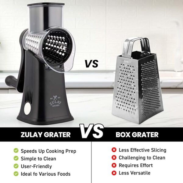 Zulay Kitchen Rotary Cheese Grater 5 Blade Cheese Shredder - Manual Hand Crank Cheese Grater With Reinforced Suction & 5 Interchangeable Drums - Easy to Use, Vegetable Chopper Round Mandoline Slicer - Image 3