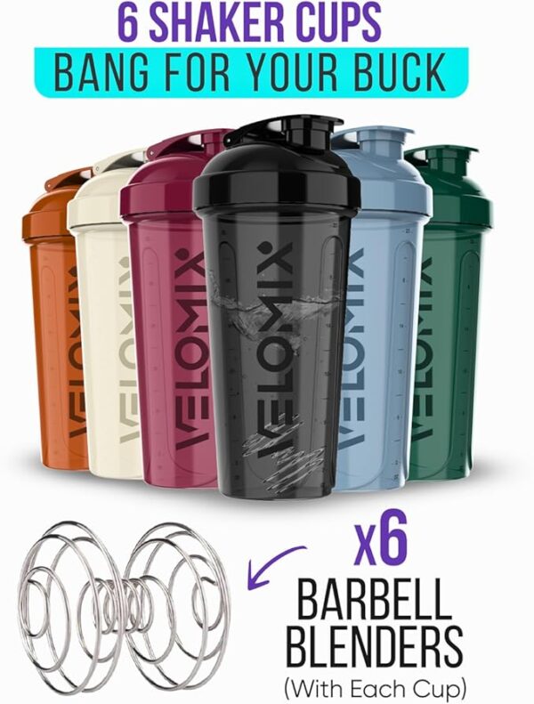 -6 PACK- Shaker Cups for Protein Shakes 28 oz - 6x Wire Whisk | Leak Proof Protein Shaker Bottle for Protein Shakes, Shaker Bottle Pack for Pre & Post Workout, Shaker Cup - Image 4