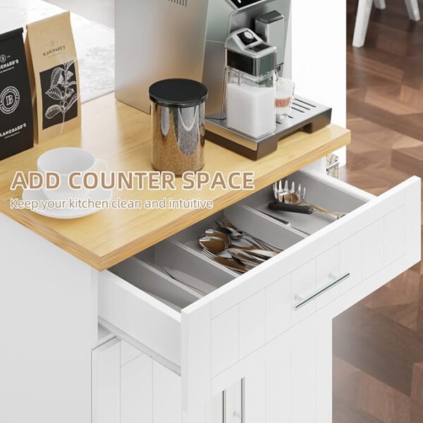 Shintenchi Kitchen Island Cart with Storage,Rolling Side Table on Wheels with Large Worktop, Cabinet,Towel Rack and Drawers for Kitchen,Dinning Room, White - Image 5