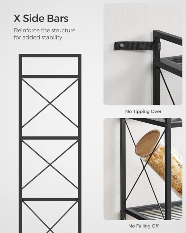 SONGMICS 5-Tier Metal Storage Rack, Shelving Unit with X Side Frames, Dense Mesh, 12.6 x 23.6 x 57.3 Inches, for Entryway, Kitchen, Living Room, Bathroom, Industrial Style, Ink Black UBSC165B01 - Image 9