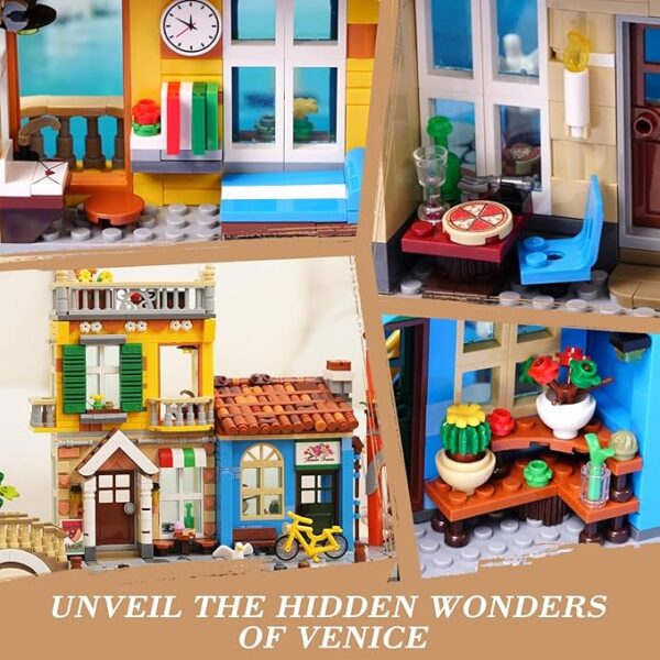 Venice Main Street Building Set for Adults, 2155 PCS City Riverside House Building Block Kit with Light Flower Shop Pizzeria, Home Decor Architecture Brick Model Women Men Teen Girl 12+ - Image 6