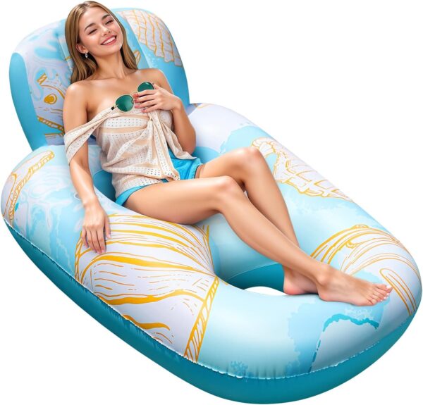 Inflatable Pool Floats Adult, Pool Lounger Float with 300LBS Weight Capacity, Pool Chair Float with Cup Holder, Headrest and Footrest for Swimming Pool, Lake, River Floating - Seahorse - Image 9
