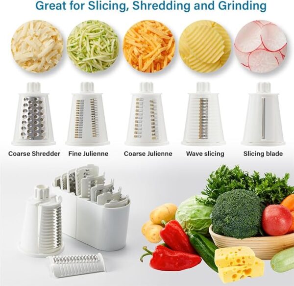 Rotary Cheese Grater Hand Crank, 5-in-1 Rotary Cheese Grater, Stronger Suction, Easy to Clean Grater for Fruit, Vegetables, Nuts, Black - Image 5