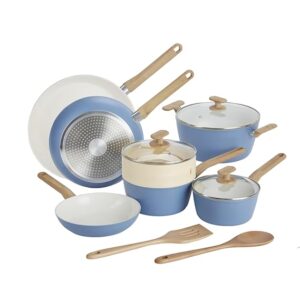 GoodCook 12-Piece Healthy Ceramic Titanium-Infused Cookware Set, Light Blue â Pots, Pans, Steamer, Spoon & Turner â Induction Cookware, Kitchen Pots & Pans Set, Nonstick Cooking Pan Set