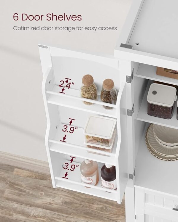 VASAGLE Pantry Cabinet, 71.7-Inch High Freestanding Tall Cupboard Storage Cabinet with a Drawer, 2 Cabinets, 4 Adjustable Shelves, 6 Door Shelves, for Living Room, Kitchen, White UBBC561P31V2 - Image 6