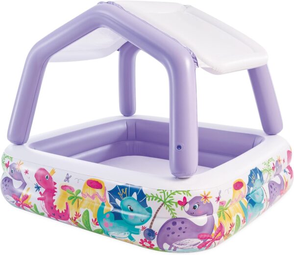 Intex Inflatable Kiddie Pool Play Center w/ Removable Sun Shade, 62" x 62" x 48", Multicolor - Backyard Blow-Up Swimming Pool & Splash Pad for Kids - Image 5