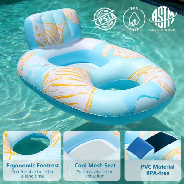Inflatable Pool Floats Adult, Pool Lounger Float with 300LBS Weight Capacity, Pool Chair Float with Cup Holder, Headrest and Footrest for Swimming Pool, Lake, River Floating - Seahorse - Image 5